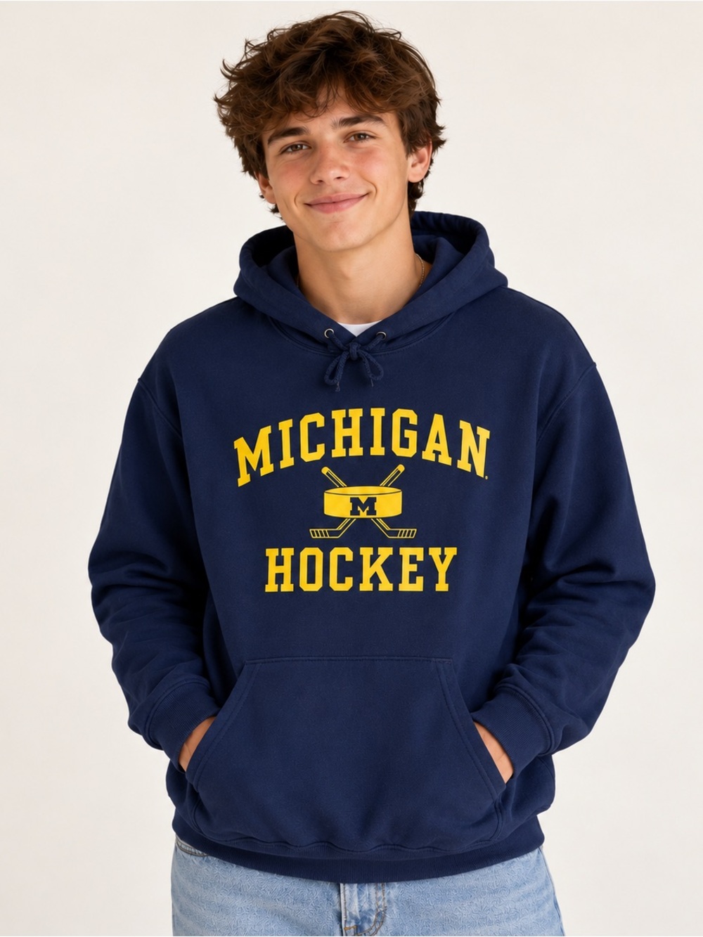M Den Michigan Wolverines Hockey Navy Pullover Hoodie Men’s M